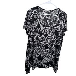 Emily Stacy Blouse Women's 3X Black Floral Short Sleeve Printed Shirt Top